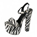 Women's Zebra Stripe Furry Platform High Heel Sandals Platform Heeled Sandals Axl Black 40