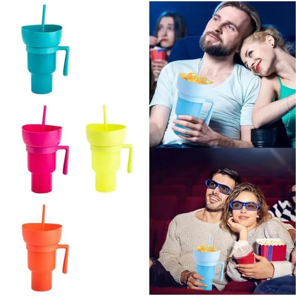 2-in-1 Popcorn Snack & Drink Cup with Handle | KEMORELA Snack Beverage Cup Axl
