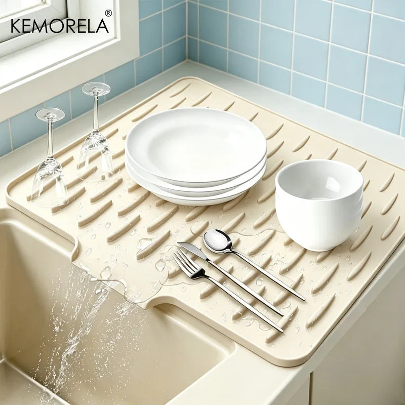 KEMORELA Silicone Drain Mat – Kitchen Countertop & Sink Mat Silicone Drain Mat Axl Beige L