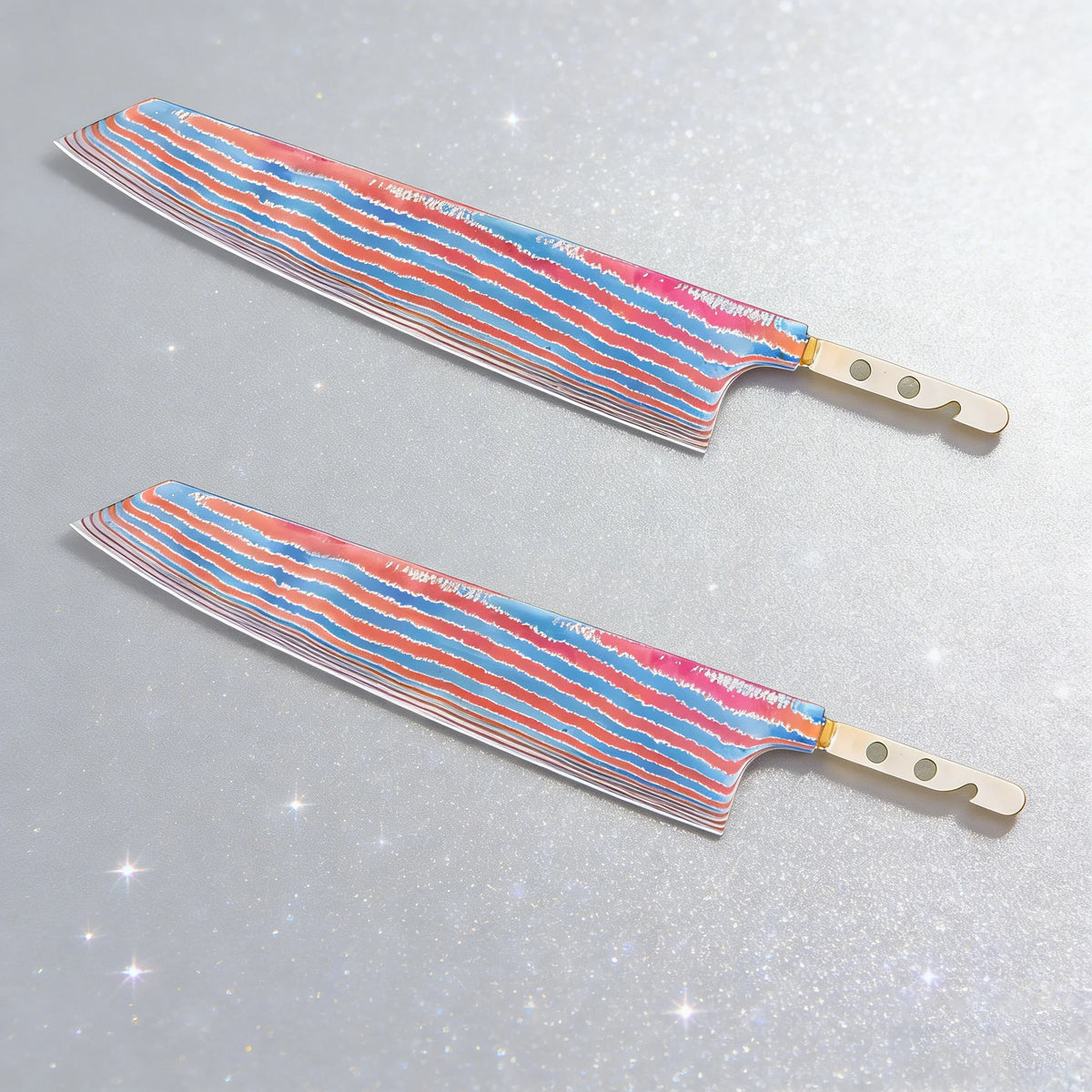 Kiritsuke Knife Blade Set – Titanium Damascus Steel DIY Making Knife Blade Blank Axl Knife Blade-2PCS