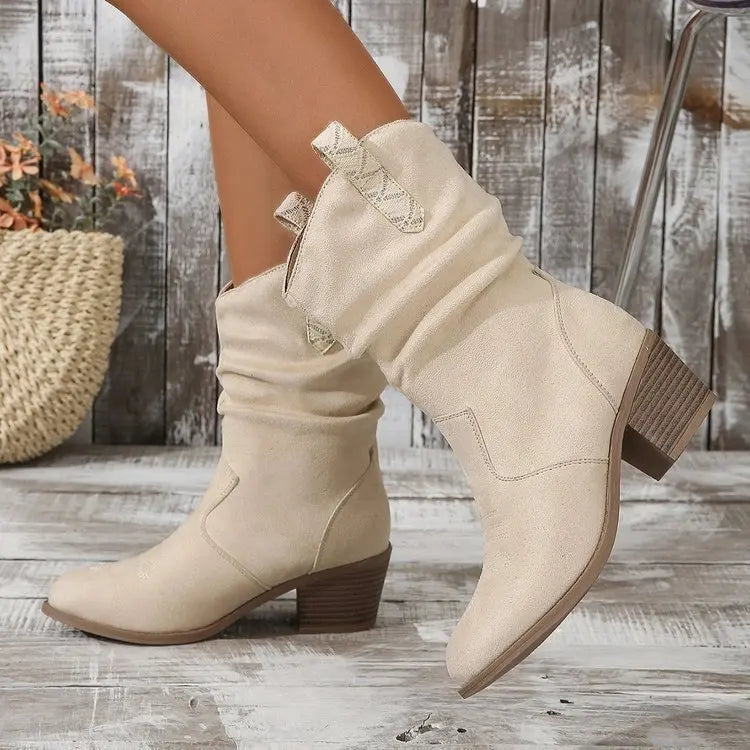 Women's Round Toe Stretch Sock Ankle Boots | Thick Heel Stretch Ankle Boots Axl 9258 white 38