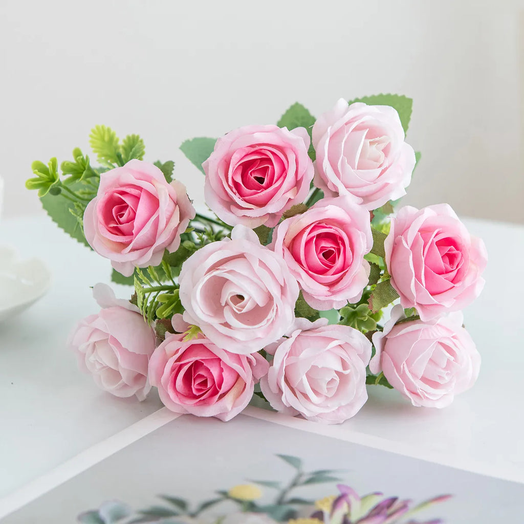 Silk Rose Artificial Bouquet – Wedding, Home & Decor Gift Artificial Flower Bouquet Axl Pink 3pcs
