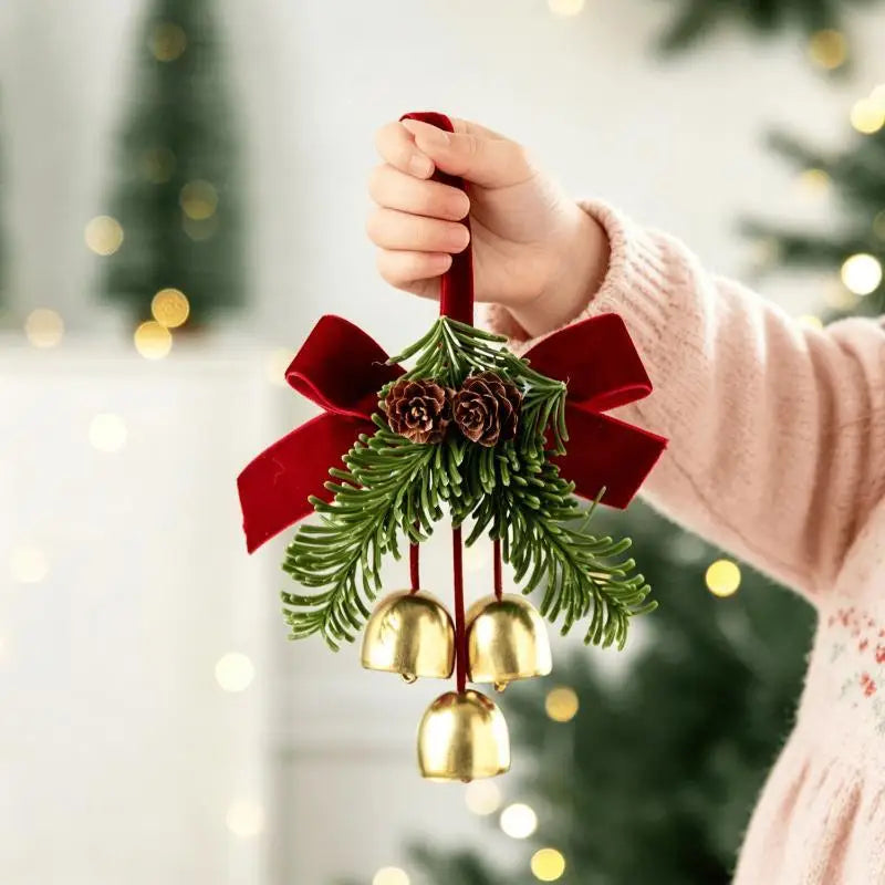 Plush Christmas Tree Ornament with Bow & Brass Bells | Xmas Décor Christmas Ornament Axl A5