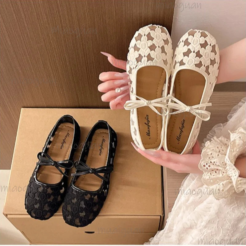 Women's Mesh Lace-Up Flats | Square Toe Comfort Shoes Women's Flat Shoes Axl
