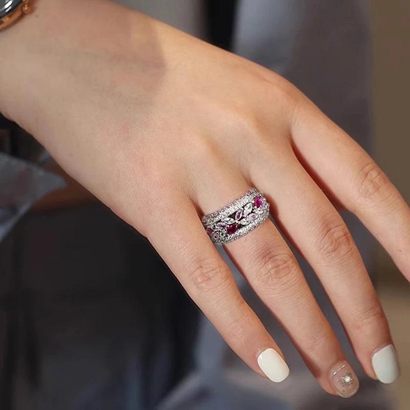 Huitan Colorful Sparkling CZ Women's Fashion Ring | Sizes 5–14 Fashion CZ Ring Axl