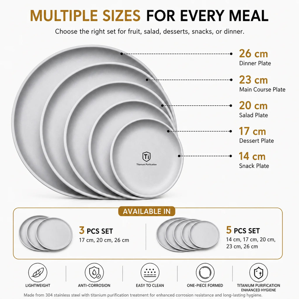 Titanium Stainless Steel Camping Plate Set – Stackable 3/5 Pack Camping Plate Set Axl