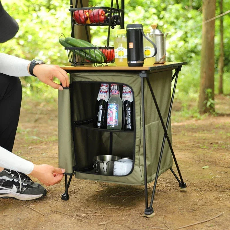 Folding Outdoor Camp Cabinet – Oxford Cloth BBQ Storage Table Folding Camp Cabinet Axl