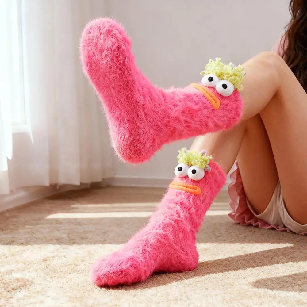 Plush Monster Cartoon Socks – Funny Big Eyes Women's Warm Socks Novelty Crew Socks Axl