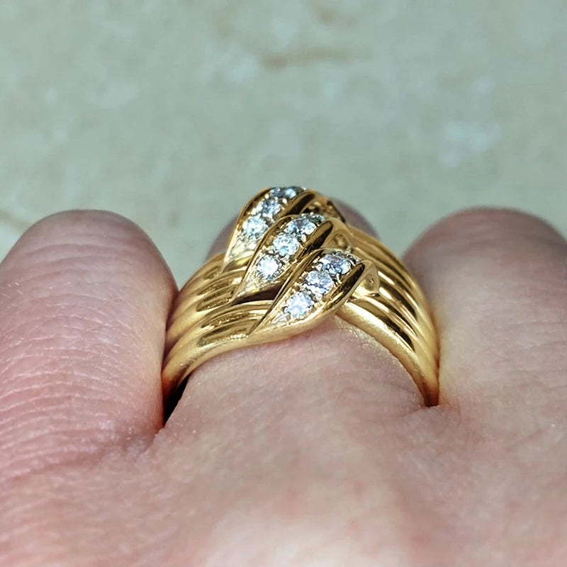 Huitan Gold Wide Band CZ Statement Ring for Women Fashion Statement Ring Axl