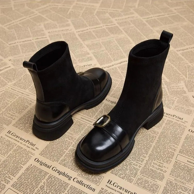 Women's Square Toe Knit Sock Ankle Boots – Medium Heel Women's Ankle Boots Axl