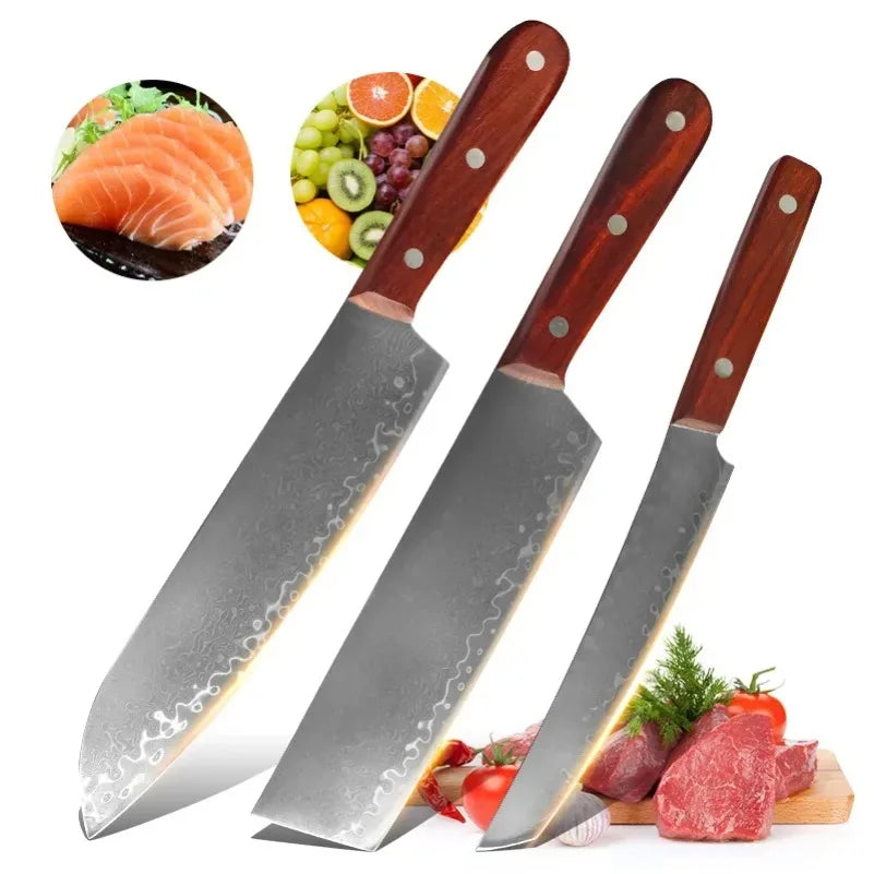 Damascus Steel Chef Knife – Wood Handle Kitchen Knife Set Damascus Chef Knife Axl