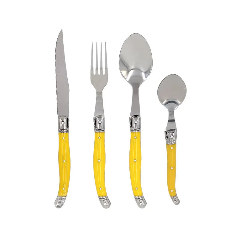 Rainbow Laguiole Cutlery Set 4–24 Pcs | Stainless Steel Flatware Flatware Set Axl 4pcs Yellow cutlery