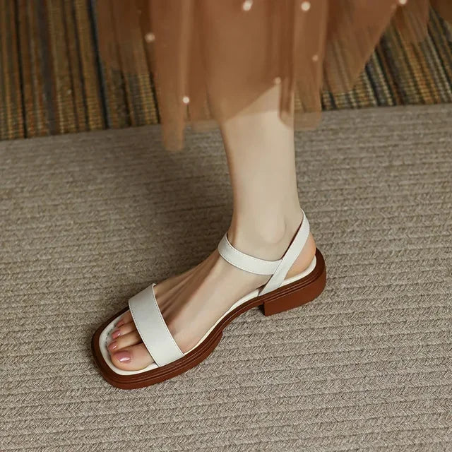 Women's Low Heel Square Sandals – Casual Office Shoes Sz 35-42 Women's Sandals Axl Beige 35