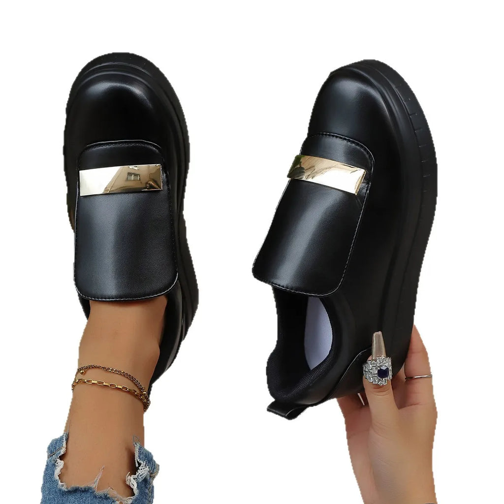 Women's Plus Size Slip-On Platform Loafers | PU Leather Sneakers Platform Loafers Axl