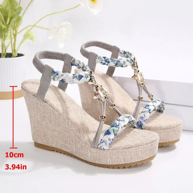 Women's Bohemian T-Strap Wedge Platform Sandals Open Toe Wedge Platform Sandals Axl Silver 36