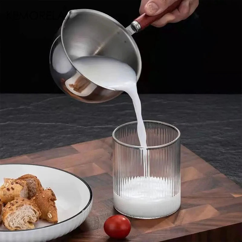 KEMORELA 200ml Stainless Steel Mini Pot – Wooden Handle Mini Saucepot Axl