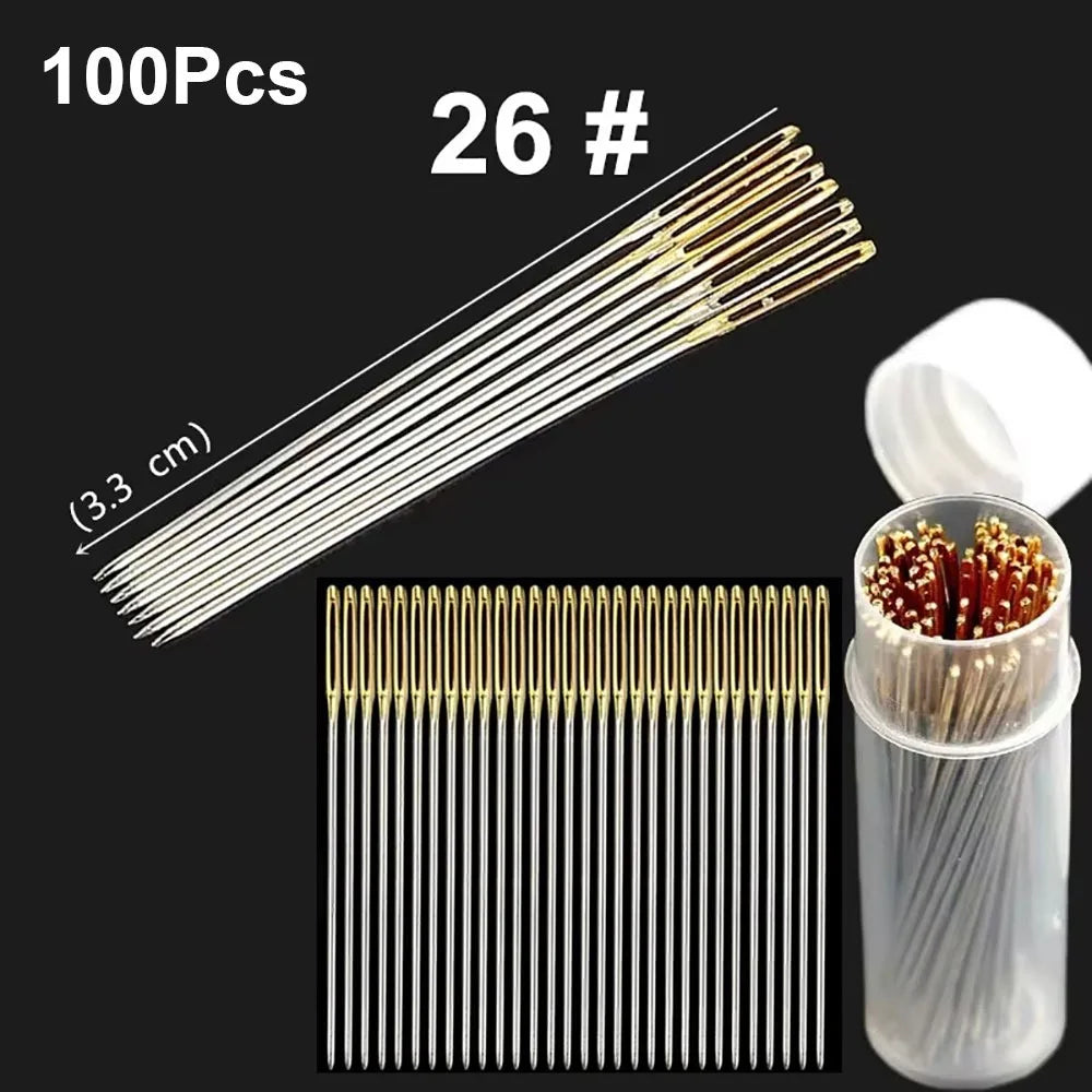 100-Pack Cross Stitch Darning Needles Sizes 22/24/26 Steel Embroidery Needles Set Axl 100Pcs 26-