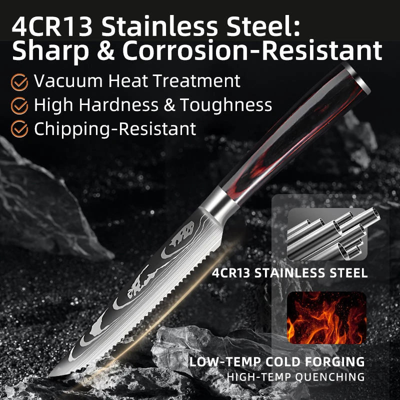 Damascus Stainless Steel Steak Knife – Colored Wood Handle Set Steak Knife Set Axl