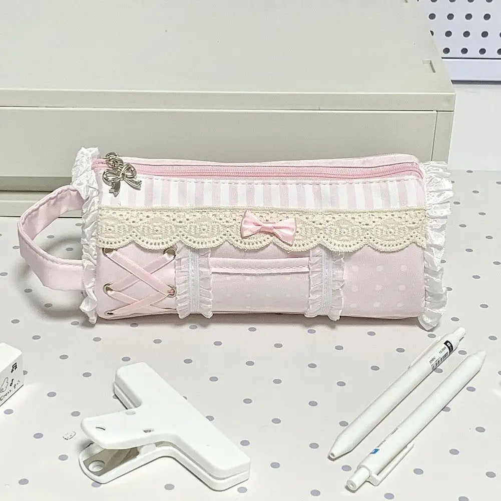 Pink Lace Pencil Case – Large Capacity Kawaii Pen Bag Pencil Case Axl