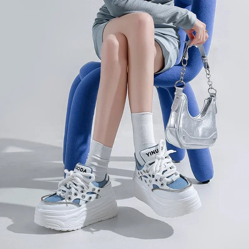 YEAE Women 8CM Platform Chunky Lace-Up Sneakers | Spring Shoes Platform Sneakers Axl