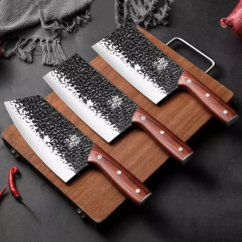 PLYS 8-Piece Sandalwood Chef Knife Set – Forged Stainless Steel Kitchen Knife Set Axl