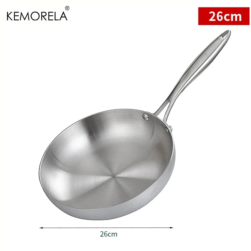 KEMORELA 304 Stainless Steel Uncoated Frying Pan | Gas & Induction Stainless Steel Frying Pan Axl 26cm