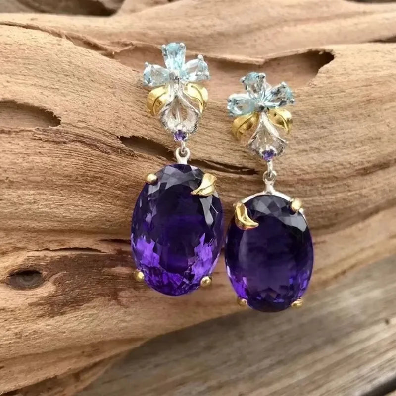 Huitan Purple Oval CZ Drop Earrings – Women's Party Jewelry Drop Earrings Axl E3499