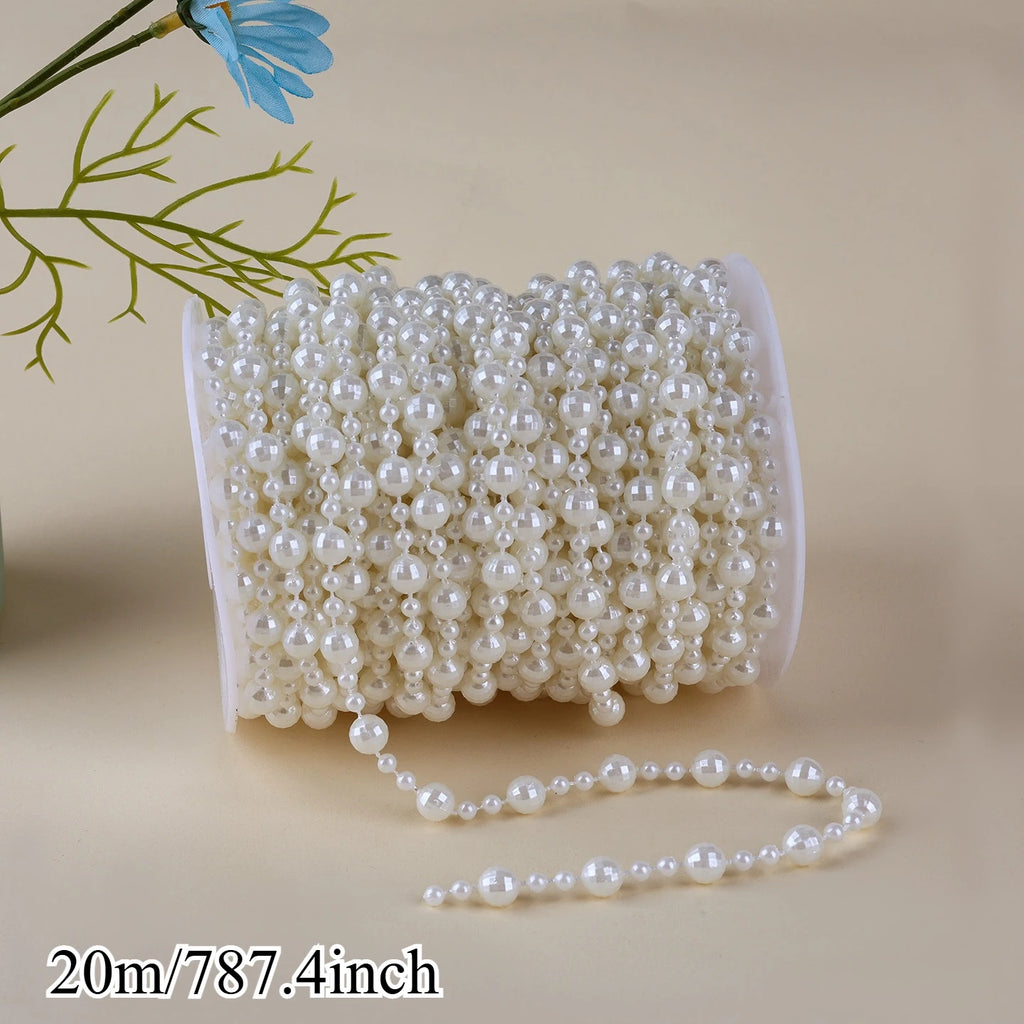20m White Shiny Bead String Garland – Holiday Home Decor Decorative Bead Garland Axl Beige -20m