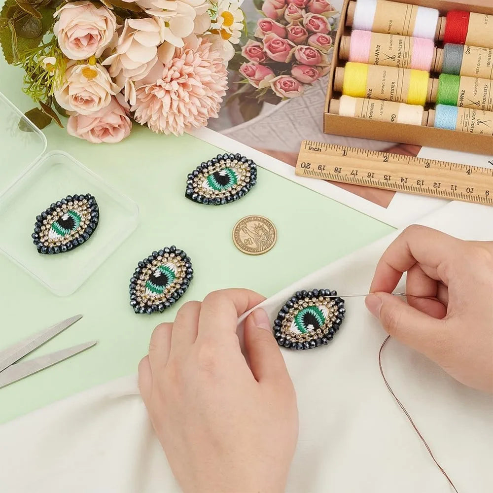 4 PCS Evil Eye Sew-On Patches – Rhinestone Egypt Applique Sew-On Applique Patches Axl