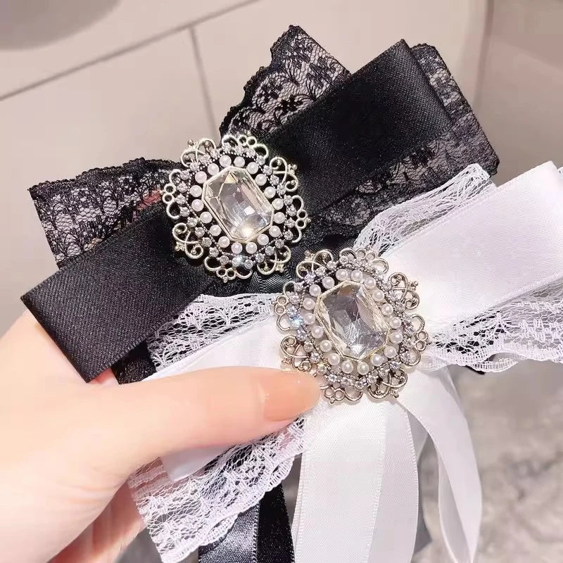 Cloth Art Bow Tie Rhinestone Bowknot Brooch for Women Rhinestone Brooch Pin Axl