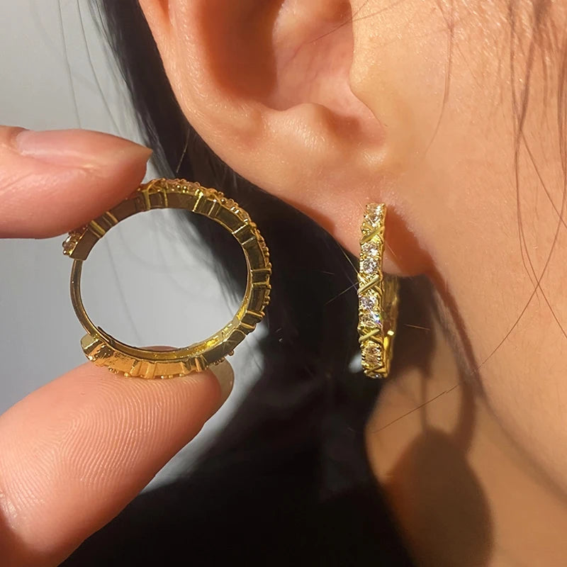 Huitan Gold Hoop Earrings with Cubic Zirconia | Women's Jewelry Hoop Earrings Axl