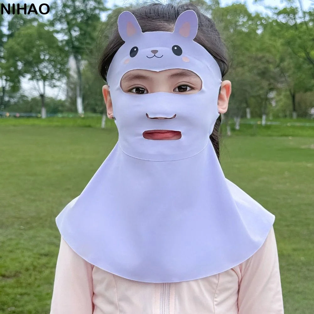 Kids Rabbit UV Face Mask UPF 50+ Cooling Ice Silk Neck Shield Kids Sun Mask Axl