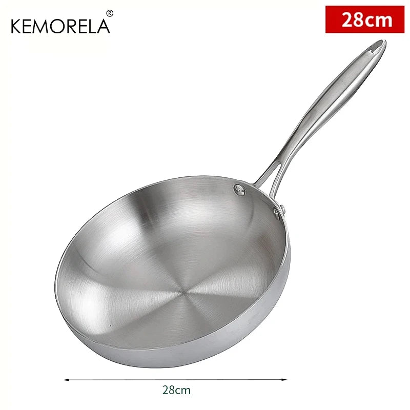 KEMORELA 304 Stainless Steel Uncoated Frying Pan | Gas & Induction Stainless Steel Frying Pan Axl 28cm