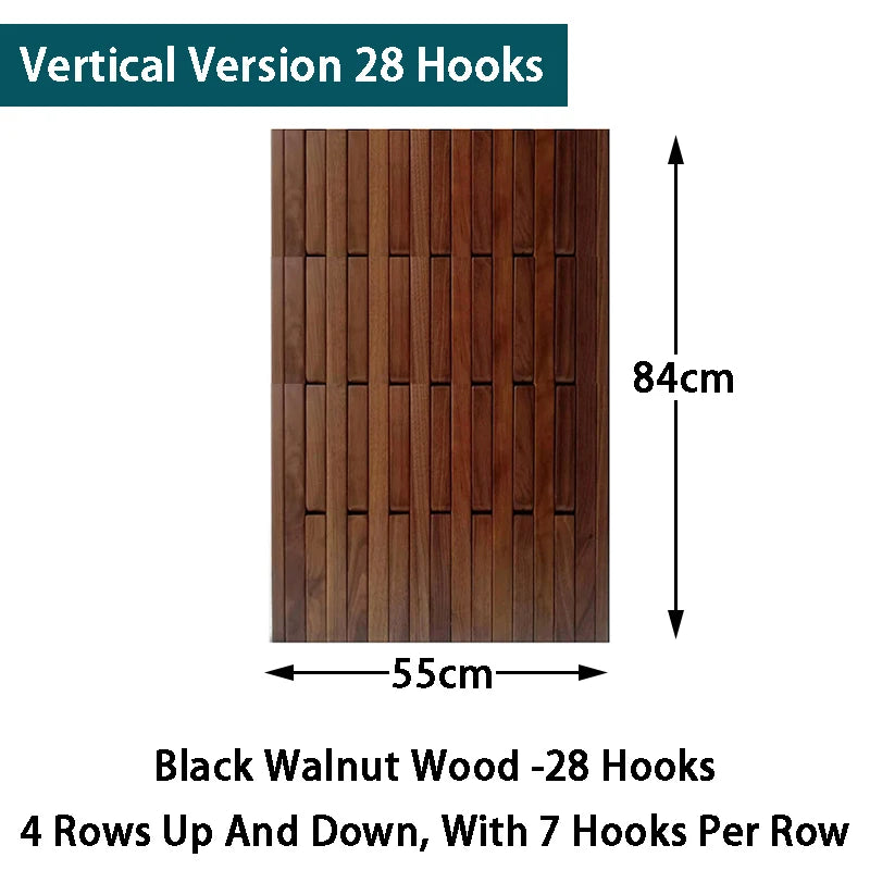 Solid Wood Wall-Mounted Coat Rack – Piano Key Hook Design Wall-Mounted Coat Rack Axl Walnut 55X84CM