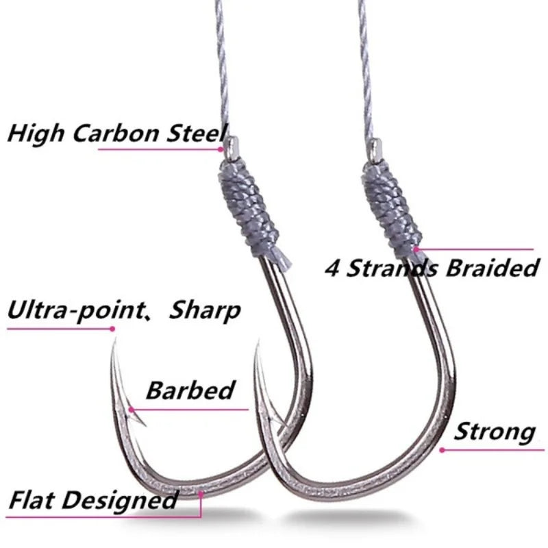 50-Pack Size 10 Barbed Fishing Hooks – Pre-Tied Steel Alloy Fishing Hooks Axl