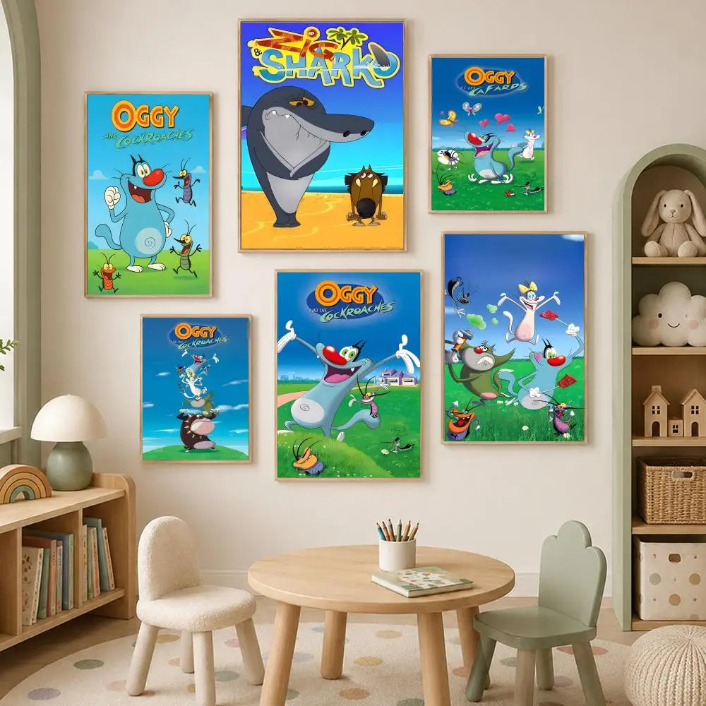 Oggy & the Cockroaches Self-Stick HD PVC Wall Poster Wall Art Poster Axl