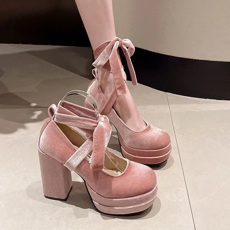 Retro Mary Jane High Heels – Thick Square Heel Women's Pumps Mary Jane Pumps Axl