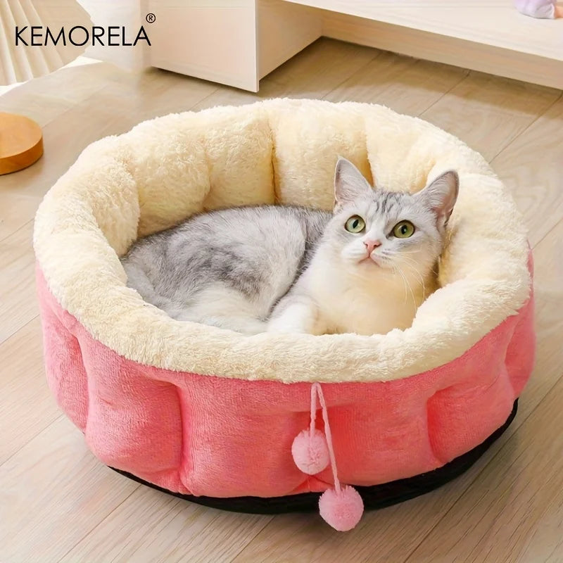 KEMORELA High Side Round Winter Cat Bed – Machine Washable Pet Bed Axl