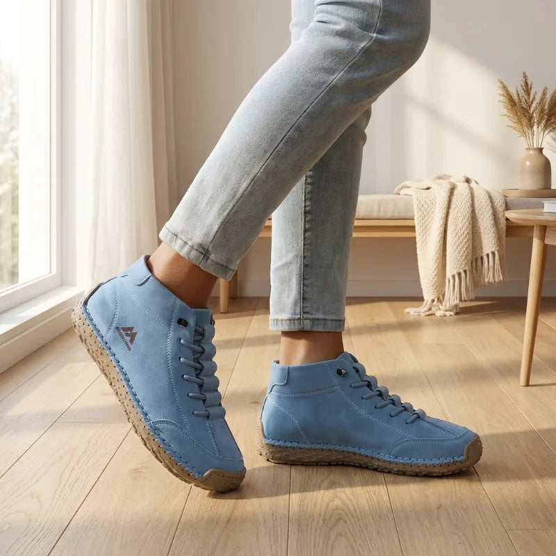 ZULIWAGN Women's Retro Leather Flat Sneakers | British Style Retro Leather Sneakers Axl