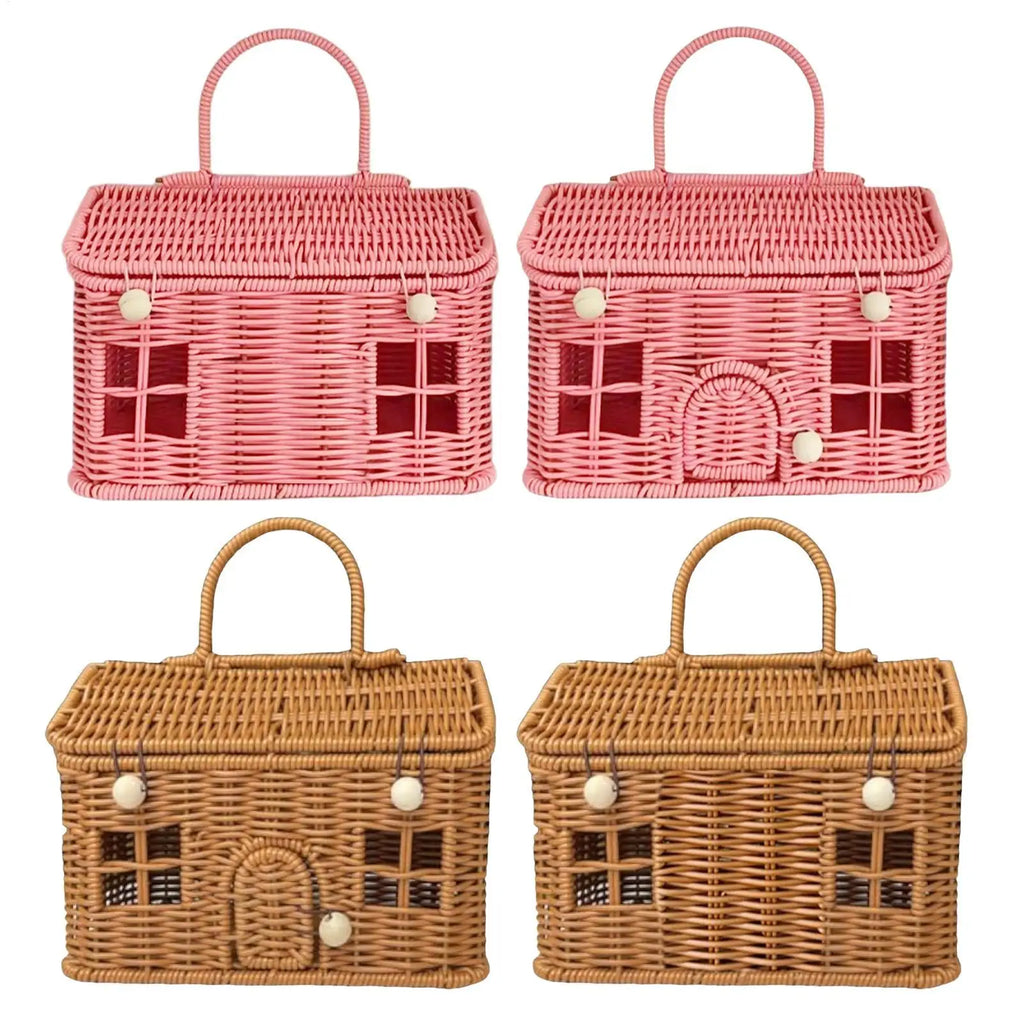 Wicker Rattan Storage Baskets with Lid – Rustic Home Organizer Wicker Storage Basket Axl