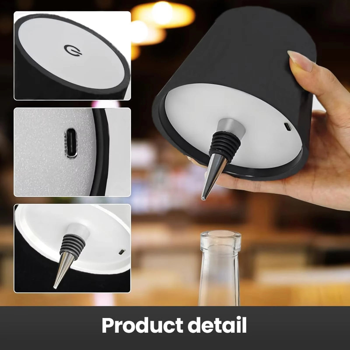 Wireless Wine Bottle LED Table Lamp | Touch Dim USB-C LED Table Lamp Axl