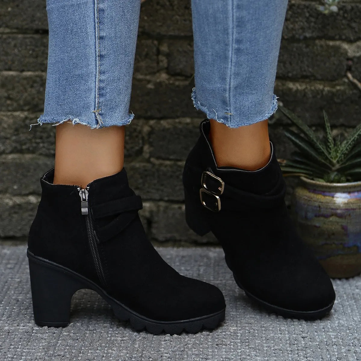 Women's Square Heel Ankle Boots – Faux Suede Winter Fashion Women's Ankle Boots Axl