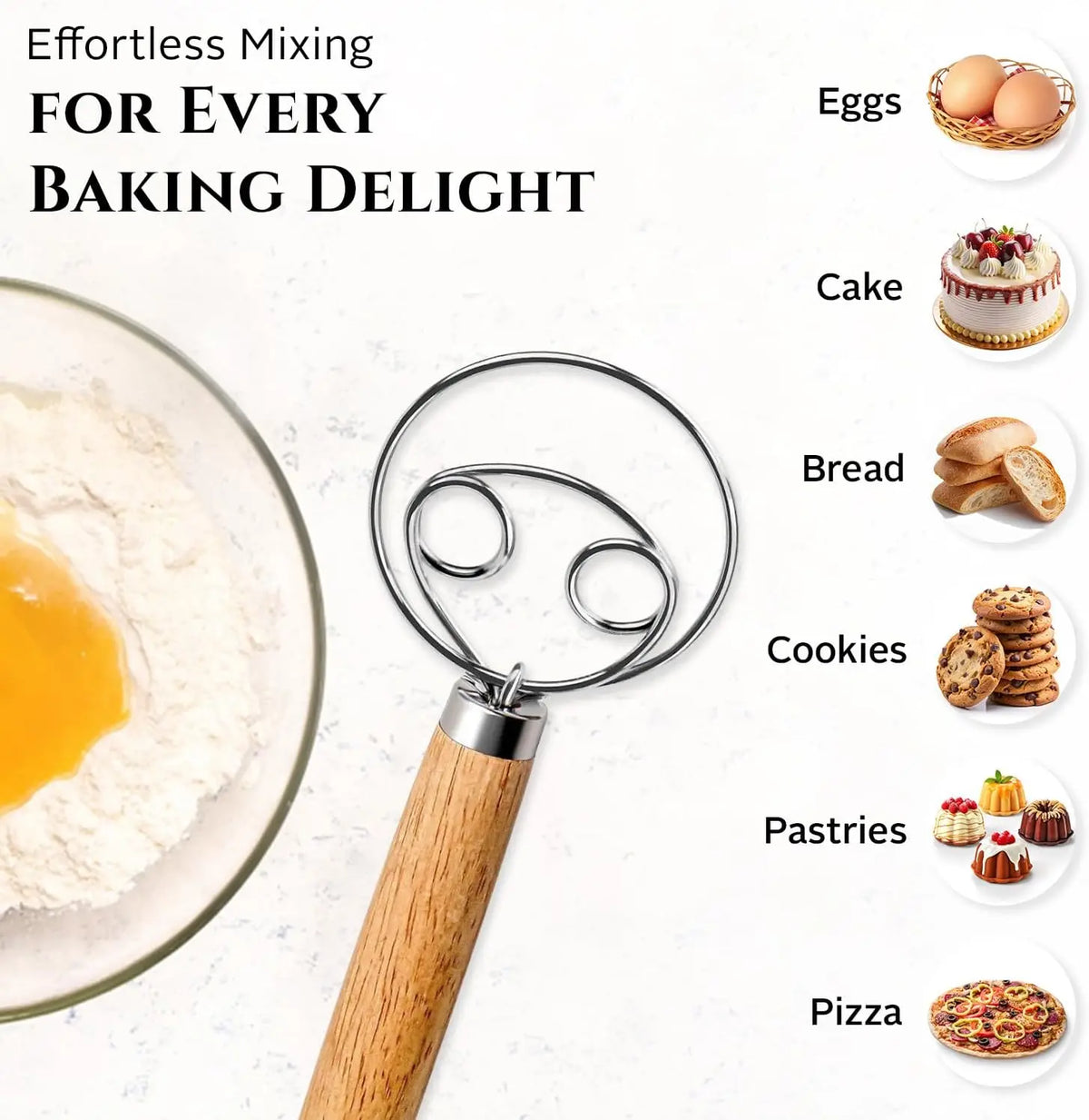10-Inch Danish Dough Whisk – Oak Wood & Stainless Steel Dough Whisk Axl