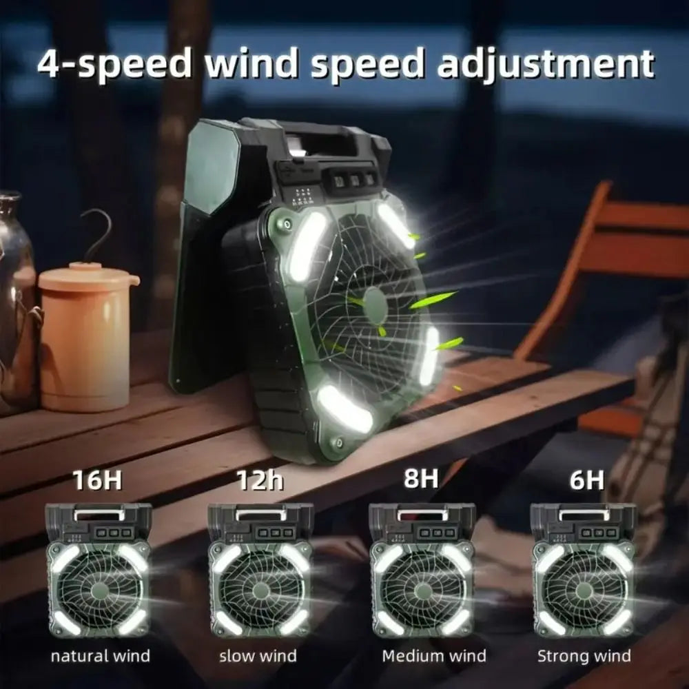 5200mAh Solar Camping Fan with LED Lantern & Sleep Timer Solar Camping Fan Axl