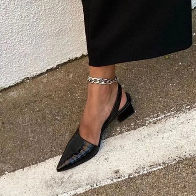 Women's Pointed Toe Chunky Heel Slingback Pumps | Vintage Style Slingback Pumps Axl