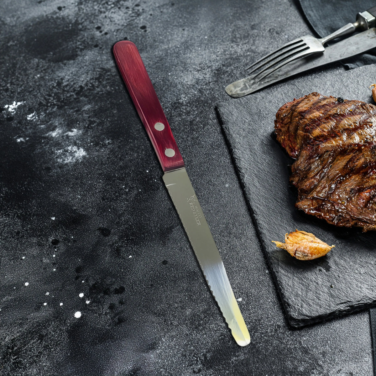 Stainless Steel Steak Knife – Red Polywood Handle | Dishwasher Safe Steak Knife Axl
