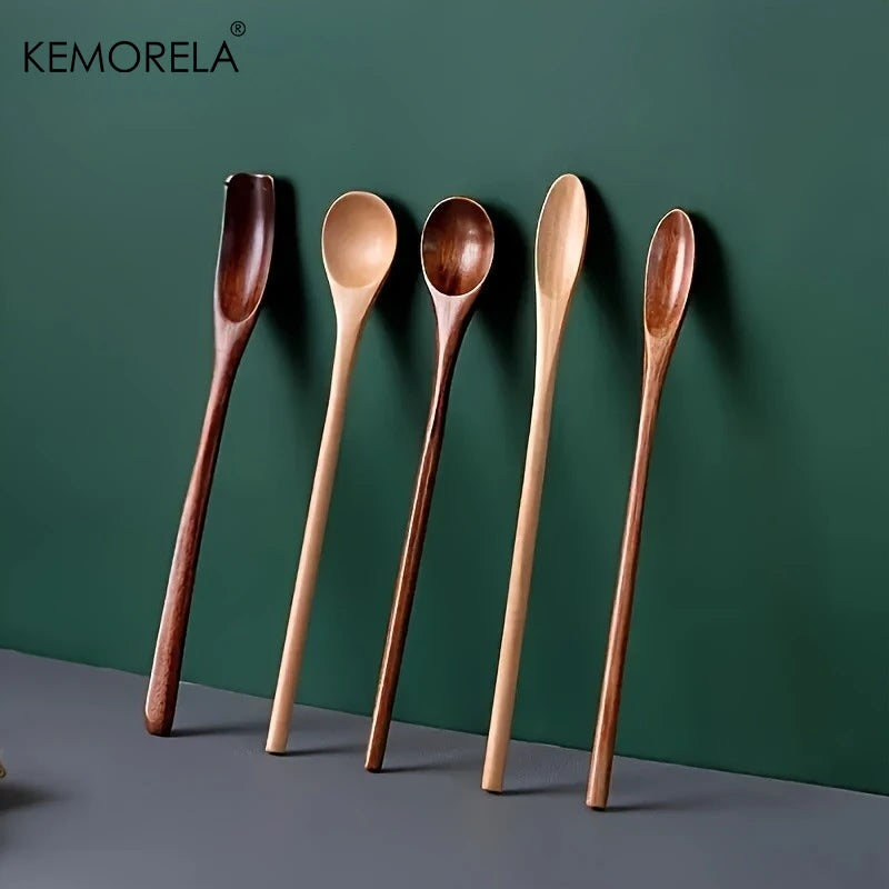5-Pack Natural Wooden Dessert Spoons – 7.8" Long Handle Wooden Dessert Spoons Axl