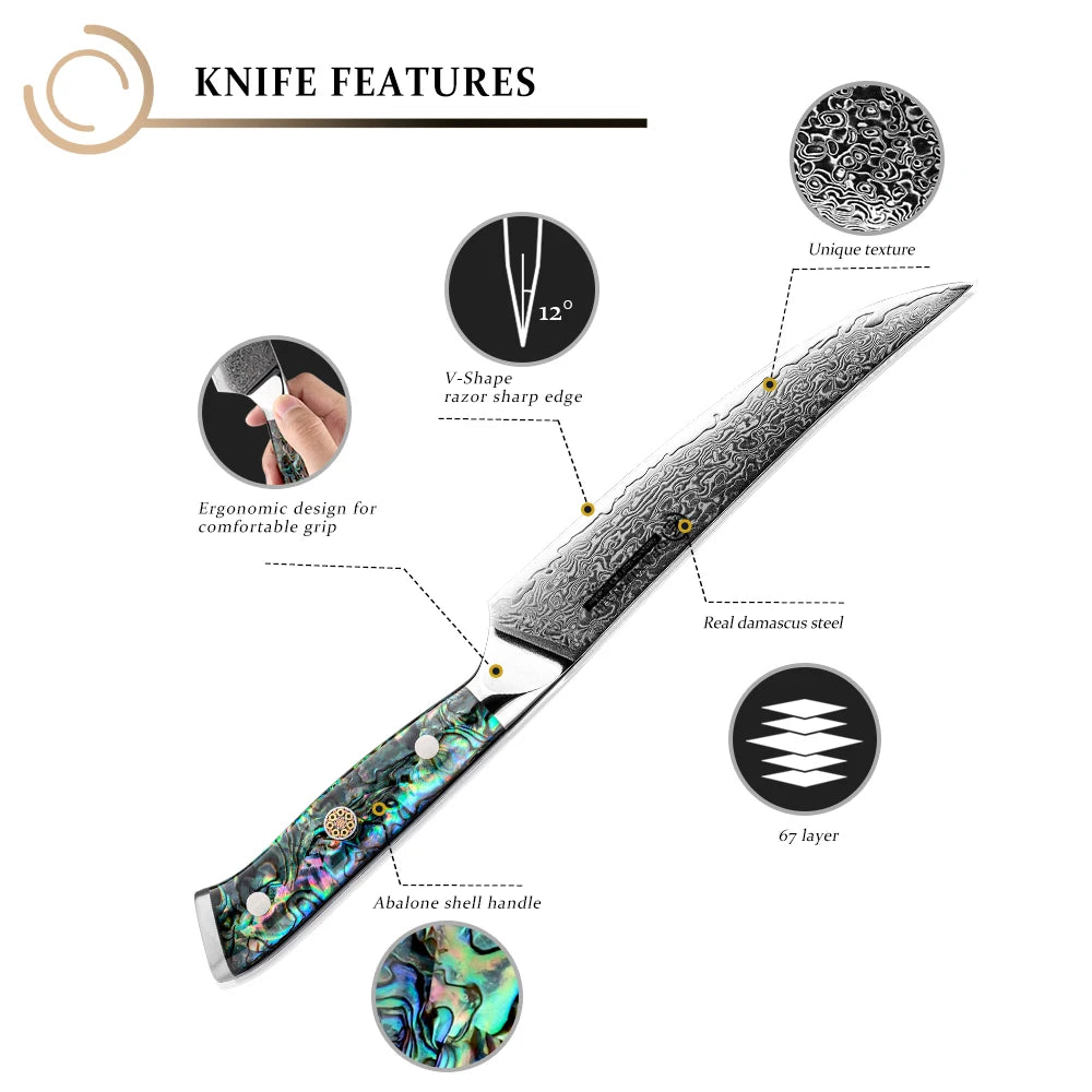 GrandSharp AUS-10 Damascus Steel Steak Knife | Japanese Steel Damascus Steak Knife Axl