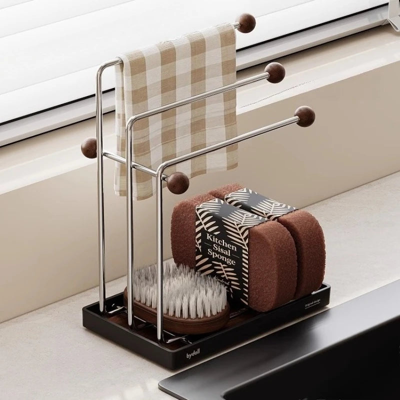 3-Tier Kitchen Rag Drain Rack – Countertop Dishcloth Organizer Kitchen Storage Rack Axl