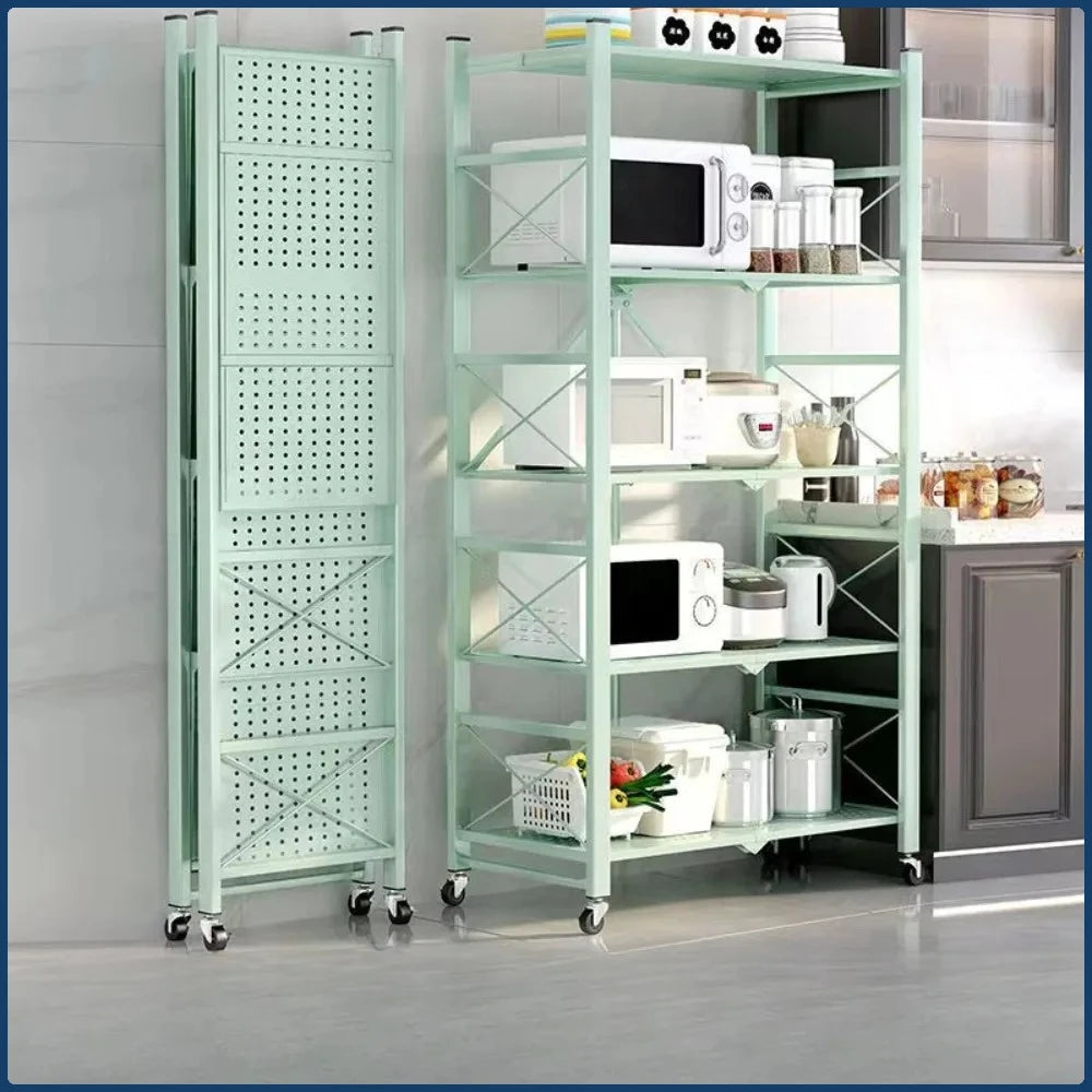 Foldable Multilayer Storage Rack with Wheels | Iron Frame Shelf Rolling Storage Rack Axl